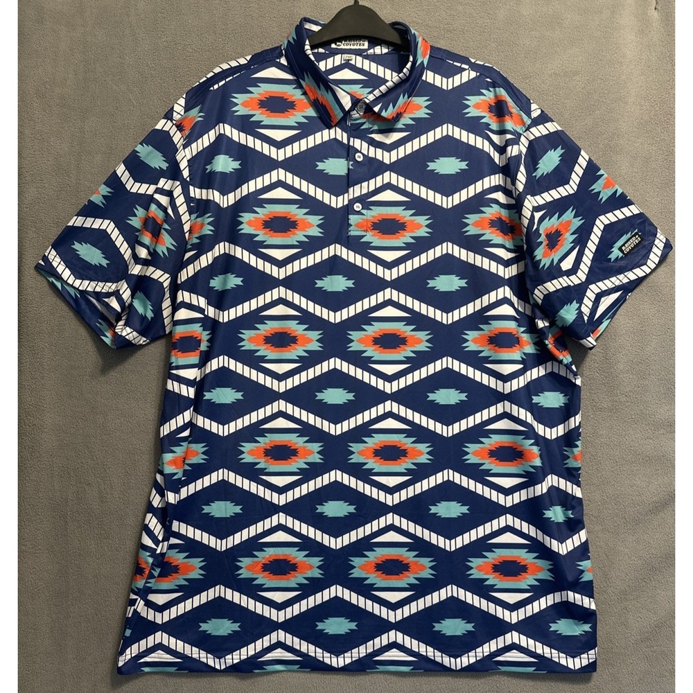 Raised by Coyotes Performance Polo Shirt Aztec Southwestern AOP Golf Mens 2XL